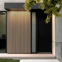 WPC homlokzati panel, 223x26x2900 mm, VILÁGOS TÖLGY fekete fugákkal, 6 rács (0,64 m²)