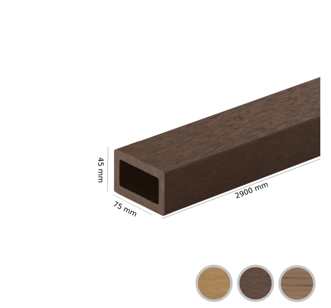 WPC homlokzat lamella FS-05W, csiszolt textúra, DIÓ, 75x45x2900 mm