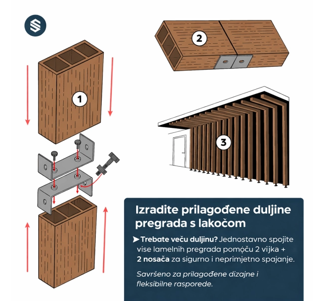 WPC timber tube LT-04A, 3D grain wood, AURORA, 100x50x2900 mm
