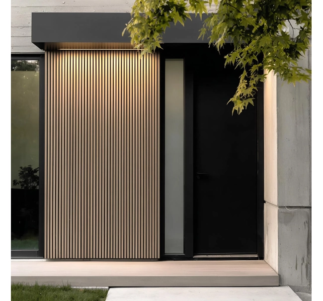 WPC facade panel, 223x26x2900 mm, LIGHT OAK with black joints, 6 grids (0.64 m²)