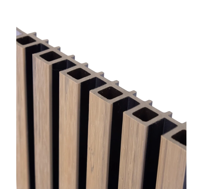 WPC facade panel, 223x26x2900 mm, LIGHT OAK with black joints, 6 grids (0.64 m²)