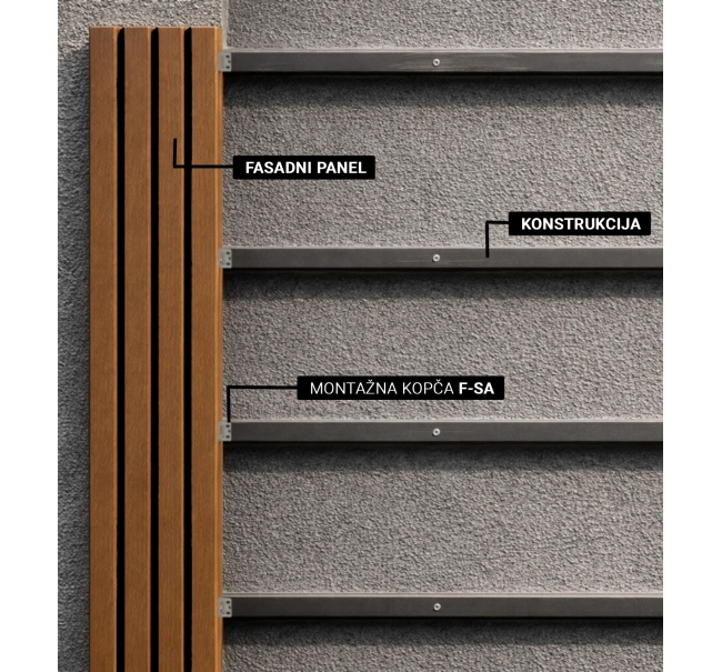 WPC facade panel, 223x26x2900 mm, LIGHT OAK with black joints, 6 grids (0.64 m²)