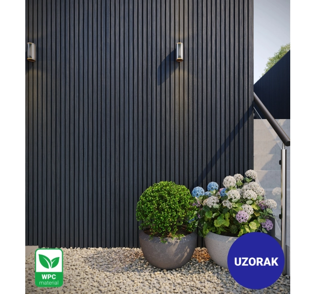 [UZORAK] Vanjski fasadni panel, WPC, 219x2900 mm, CRNA, tekstura drveta