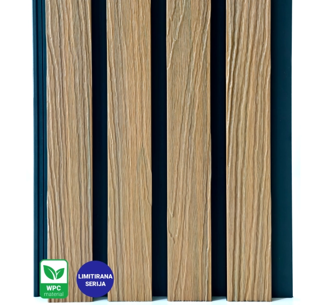 WPC facade panel TEAK/BLACK, GRAIN texture 2K26, 219x2900 mm, dual color (0.63 m²)