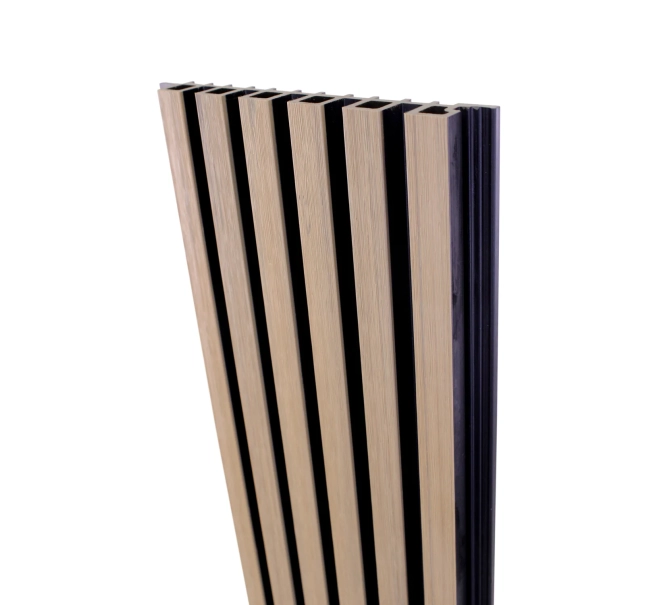 WPC facade panel, 223x26x2900 mm, LIGHT OAK with black joints, 6 grids (0.64 m²)