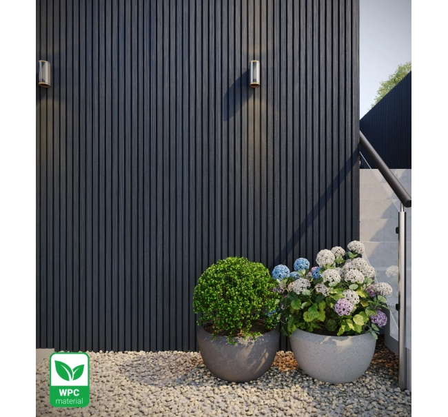 WPC facade panel, 219x2900 mm, BLACK FLAT texture (0.63 m²)