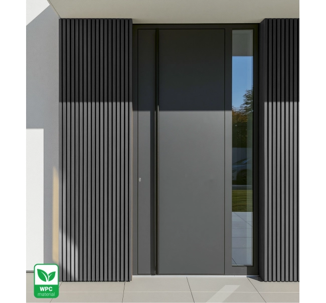 WPC homlokzati panel TWIX SLIM, SZÜRKE fekete fugákkal, 6 vékony lamella (0,64 m²)