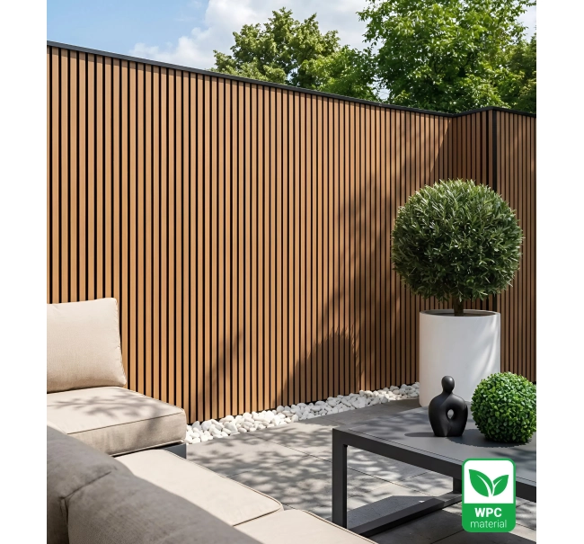 WPC facade panel TEAK/BLACK, BRUSHED texture, 219x2900 mm, dual color (0.63 m²)