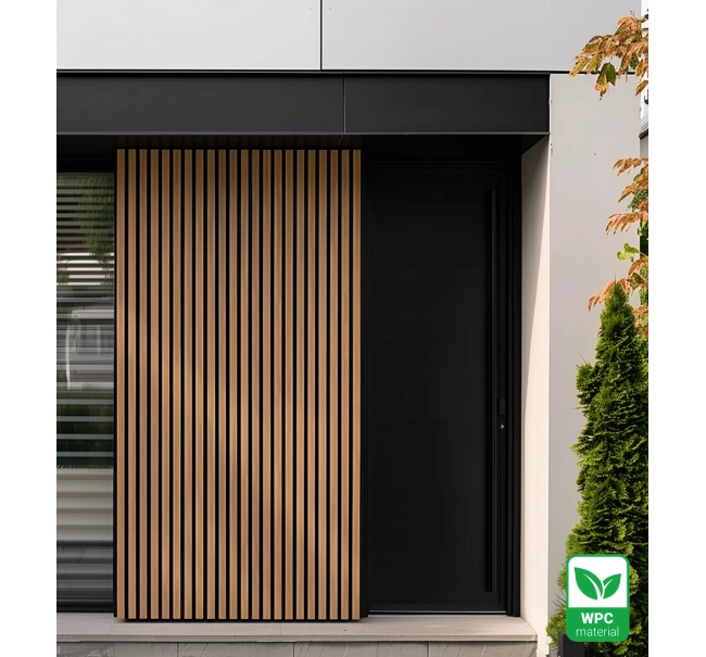 WPC facade panel TEAK/BLACK, GRAIN texture 2K26, 219x2900 mm, dual color (0.63 m²)