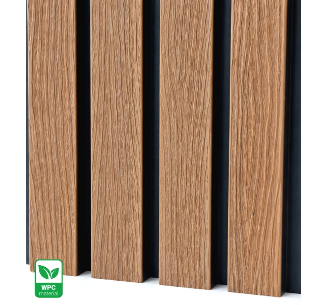 WPC fasadni panel TEAK/ČRNA, 219x2900 mm, valovita tekstura, half co-extrusion (0,63 m²)
